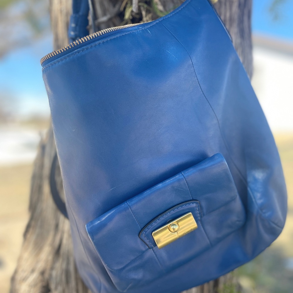 Blue Leather Shoulder Bag